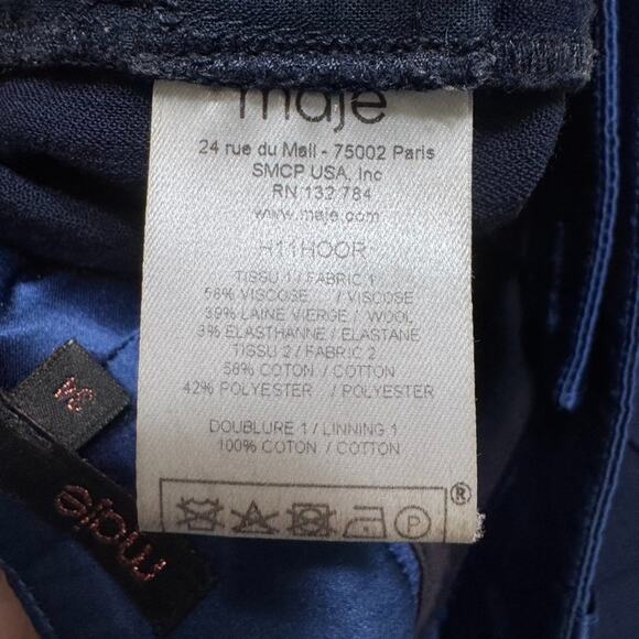 Maje Pants Womens EU34 Blue Slim Straight Mid Rise Pintuck Career Workwear - Picture 14 of 15